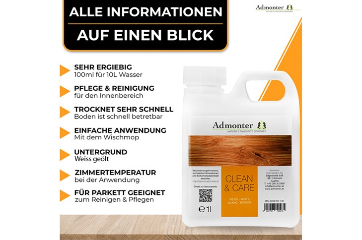 Admonter Parkettpflegemittel Clean & Care weiß 1L 6